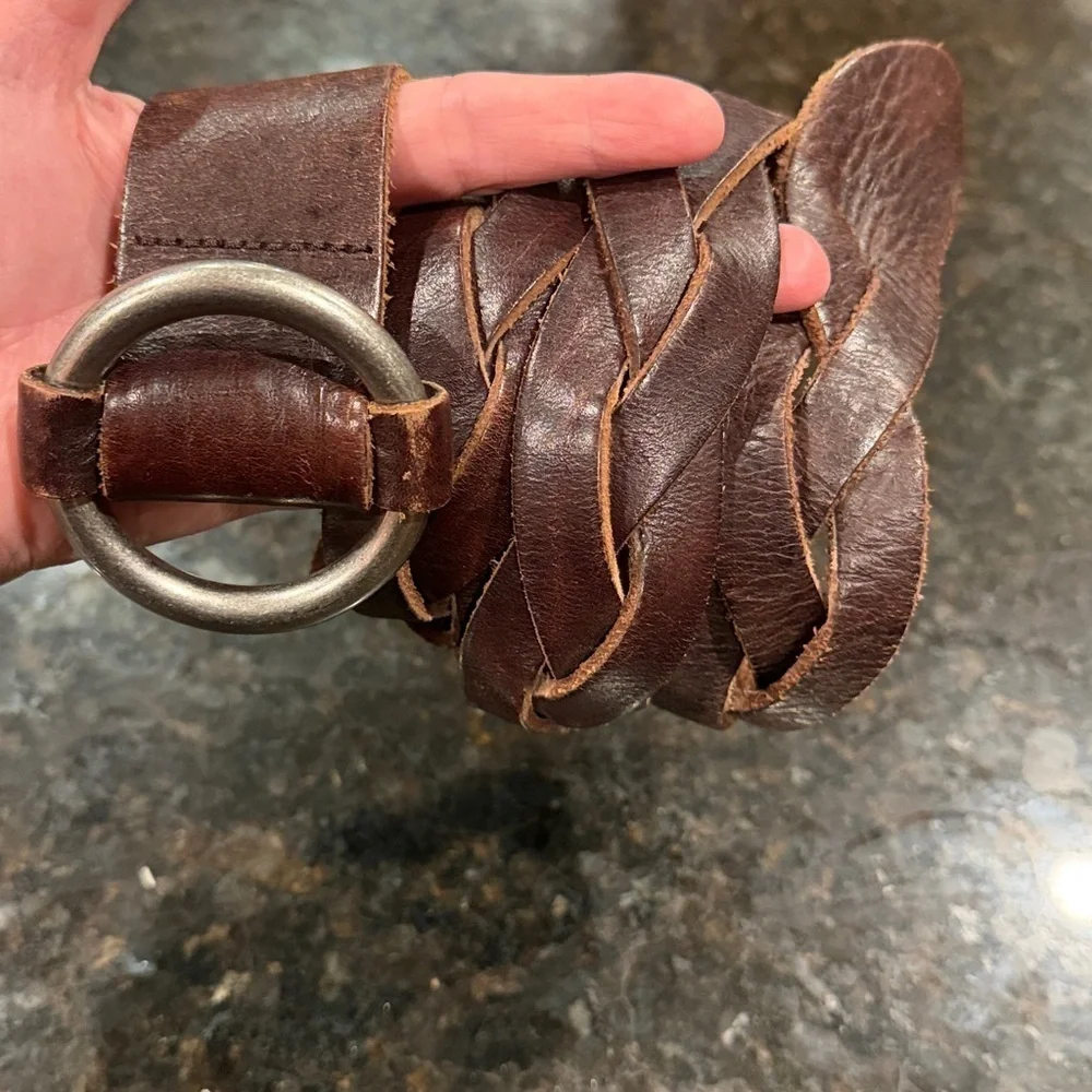 Fossil Brown Leather Belt Thick Braided